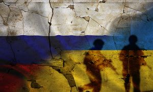 bigstock russia vs ukraine flag on crac 450281843