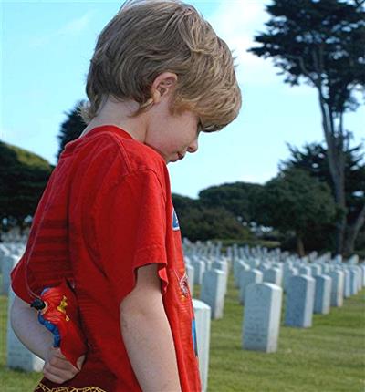 bigstock child in cemetery with flag 681787